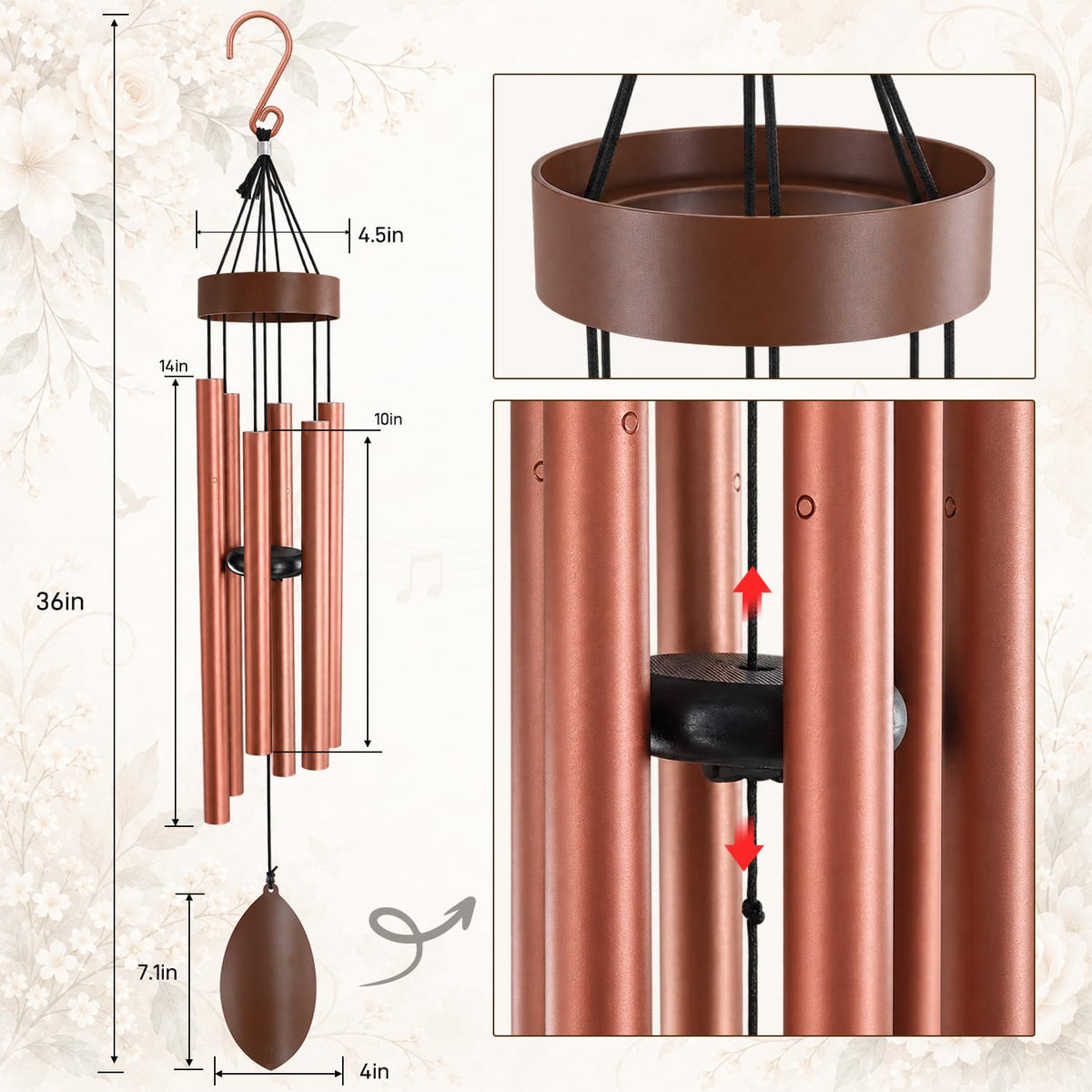 36 Inch Deep Tone Wind Chimes for Outside (36"cp)