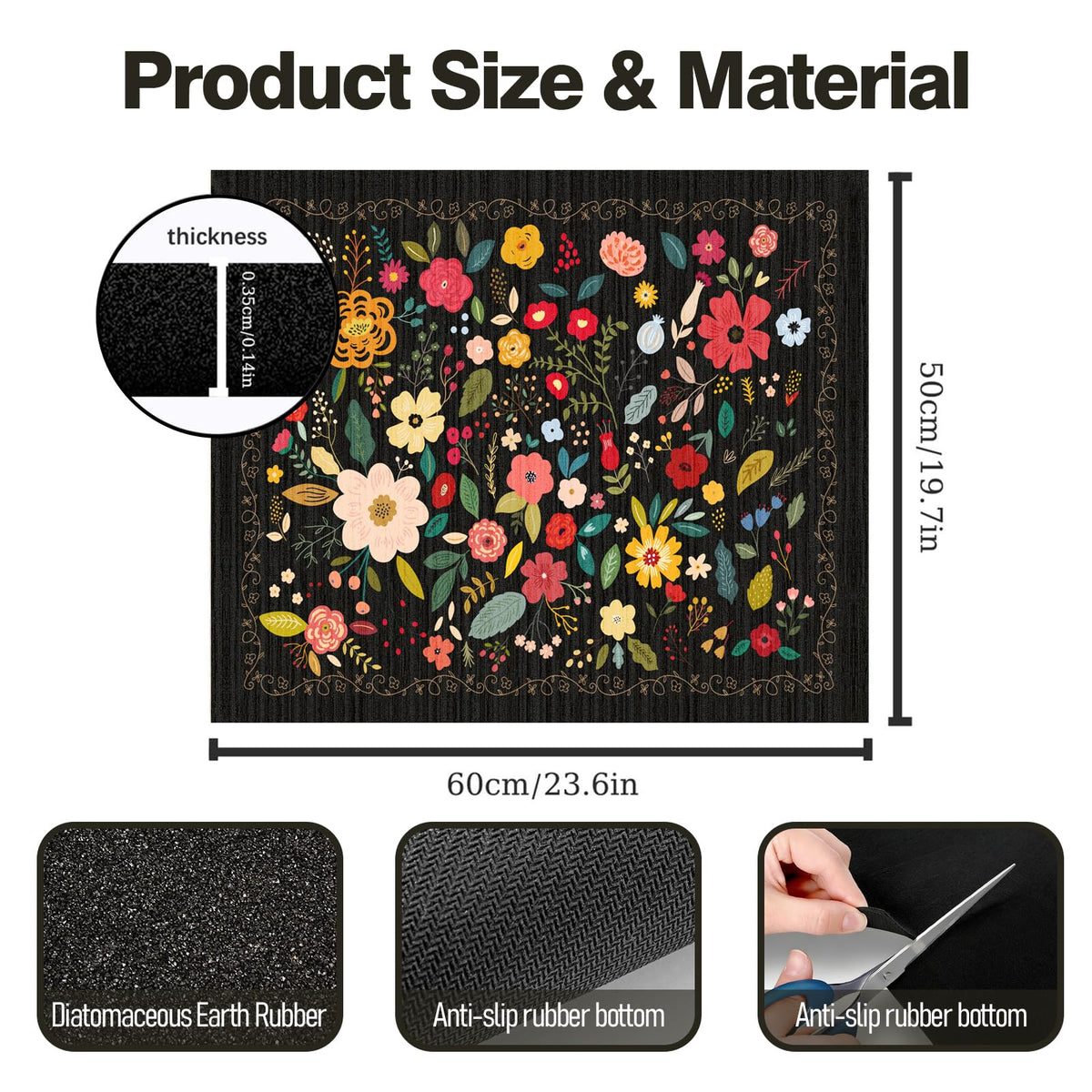 Dryer Top Protector Mat (black boho flower)