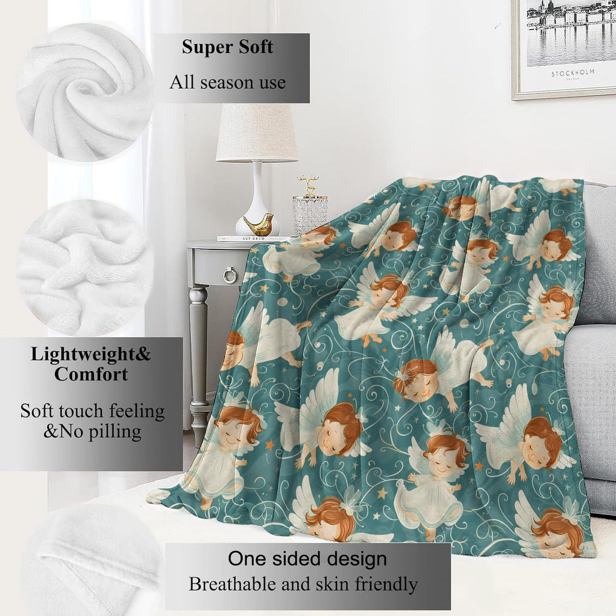 Angel Blanket Cute Heavenly Throw Blankets (60x80in / Angel)