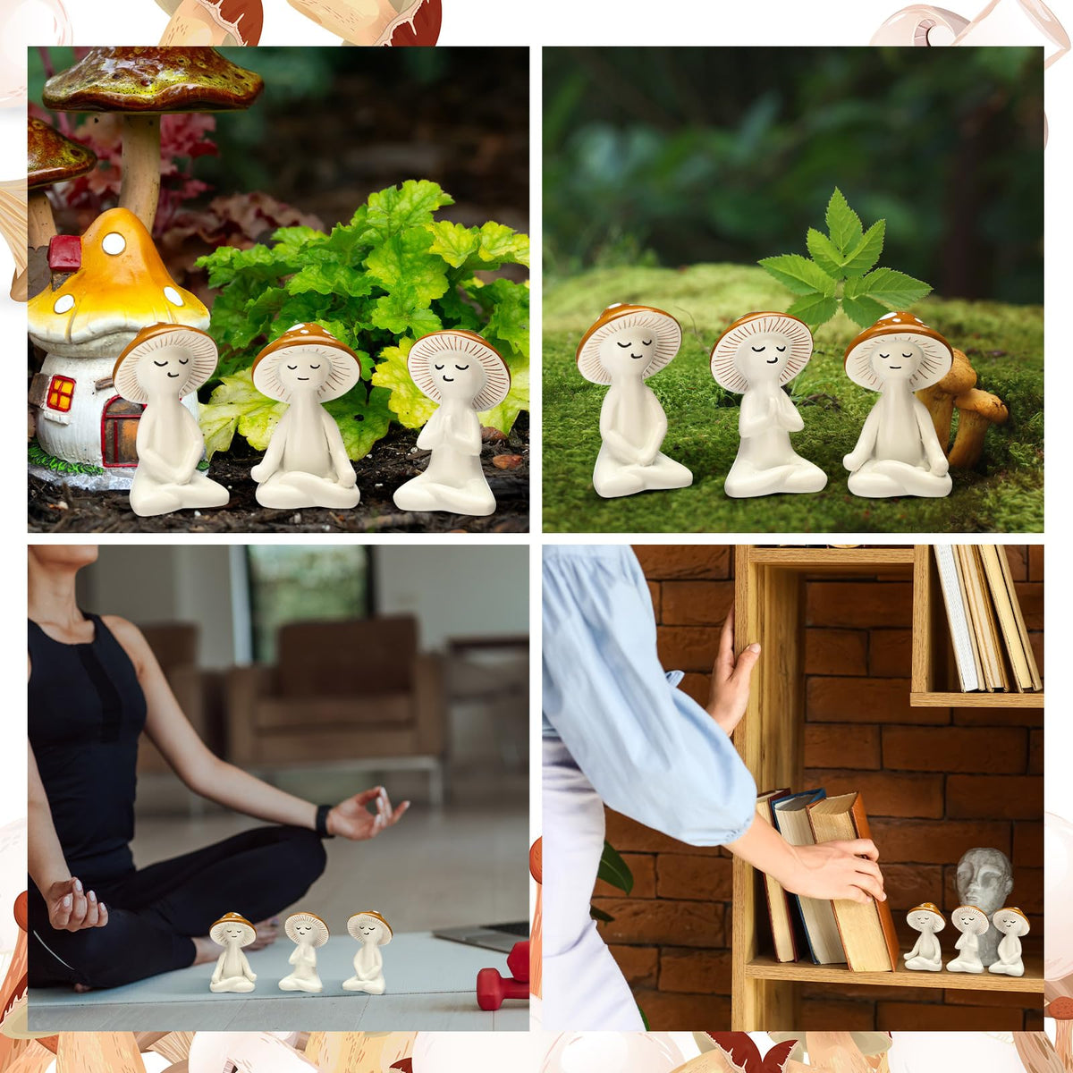 3 Pcs Yoga Mushroom Figurine Resin Meditation Mushroom Decor (Mushroom)
