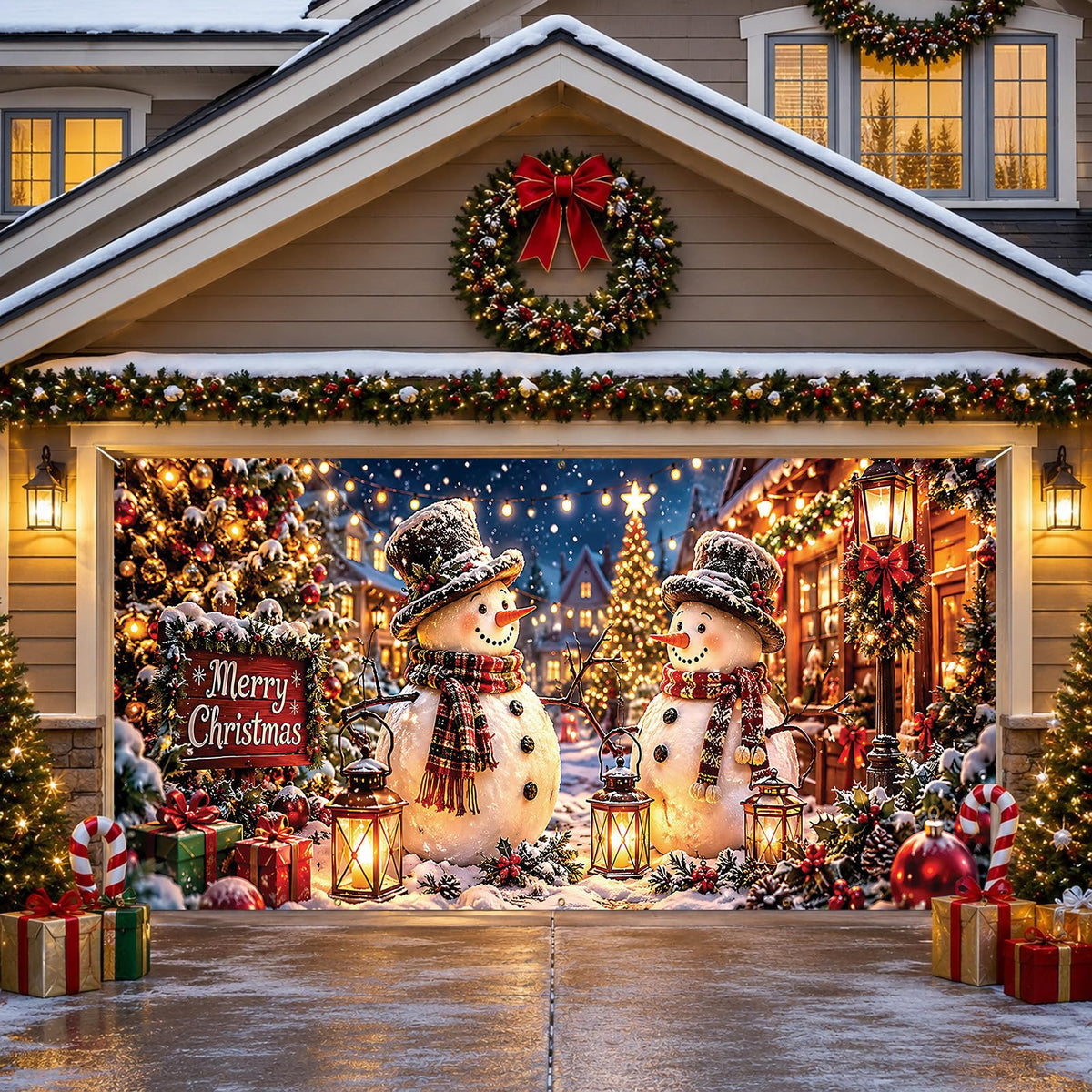 Christmas Snowman Garage Door Cover Banner Winter Wonderland Backdrop (Snowman)