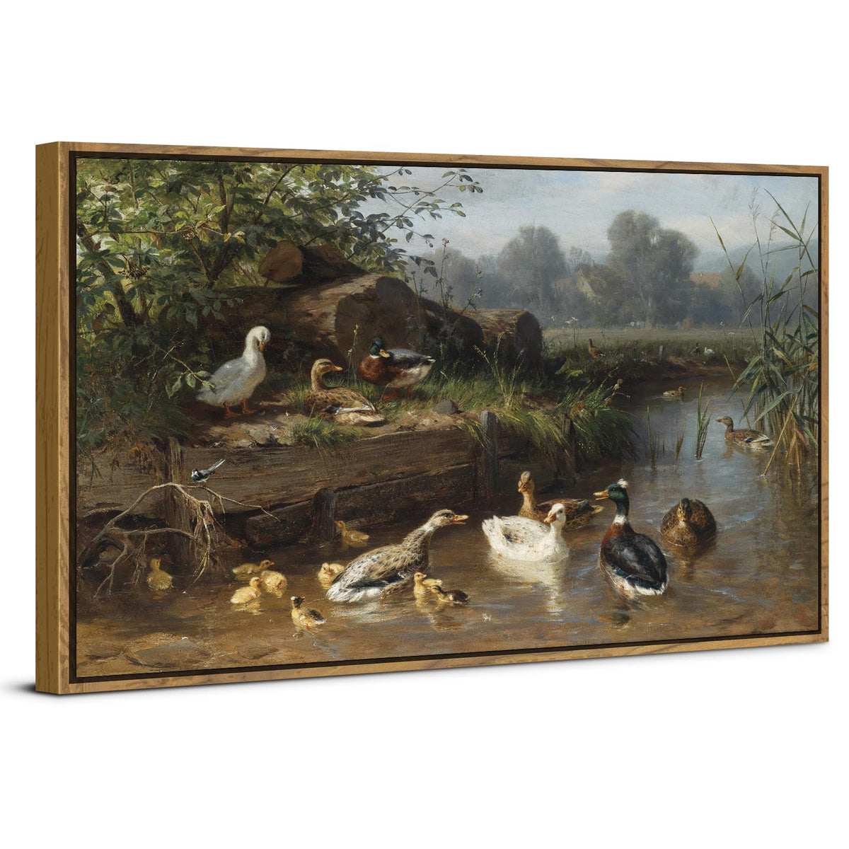 Countryside Landscape Wall Art Framed Duck Wall Decor Vintage Picture Classical Country Field Canvas Painting Prints Poster Farmhouse Animals Scenic Artwork for Living Room Home Decorations 24x48 (24"L x 48"W / Duck)