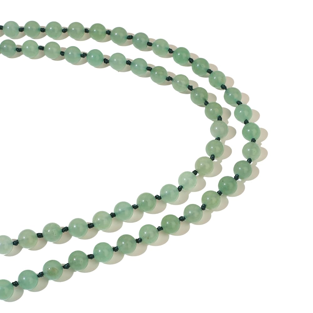8mm Natural Stone Beads Knot 108 Mala Necklace Meditation Prayer Jewelry for Men and Women (Green Aventurine)