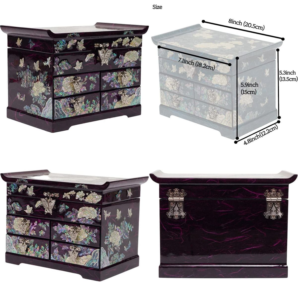 Mother of Pearl Wooden Jewelry Organizer Box (Peony_Purple)