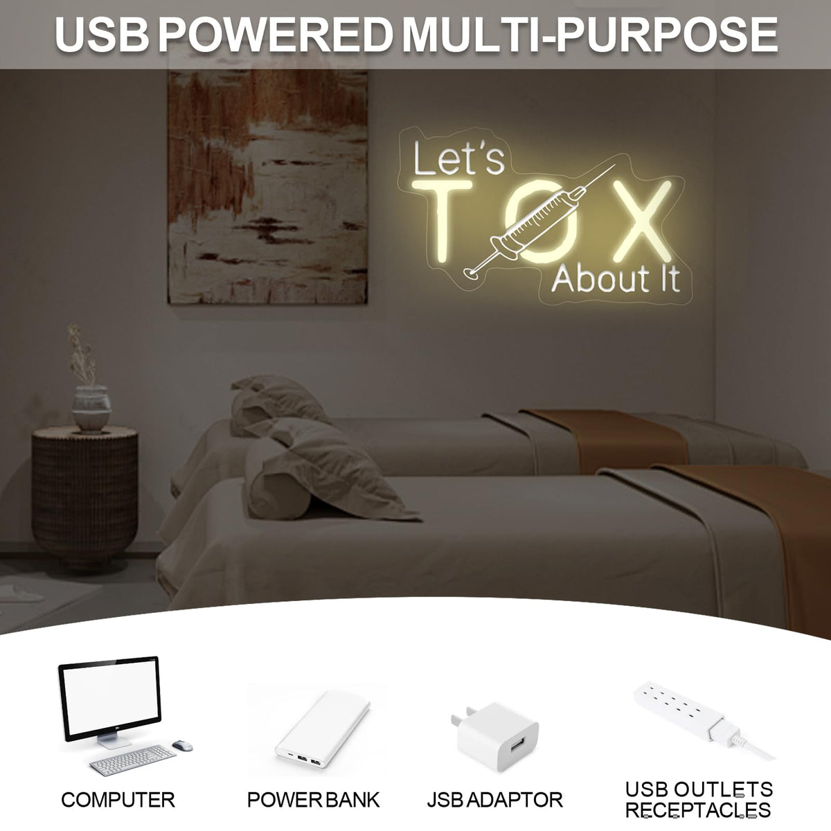 Let's Tox about it Neon Sign Botox LED Light Injector Spa Studio Decor (Tox-1-Warm White)
