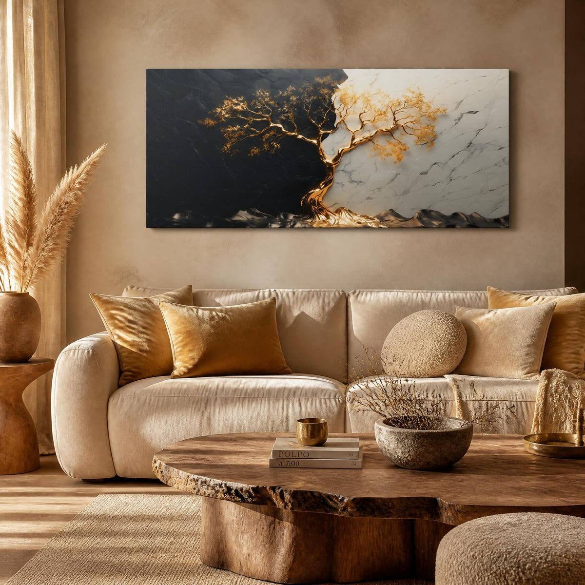 Black and White Marble Gold Tree of Life Canvas Wall Art Modern Abstract Luxury Painting Flat Print Gallery Wrapped Artwork for Living Room Bedroom Bathroom Decor (Bohemian / Black Golden Tree 29 / 40"L x 20"W)