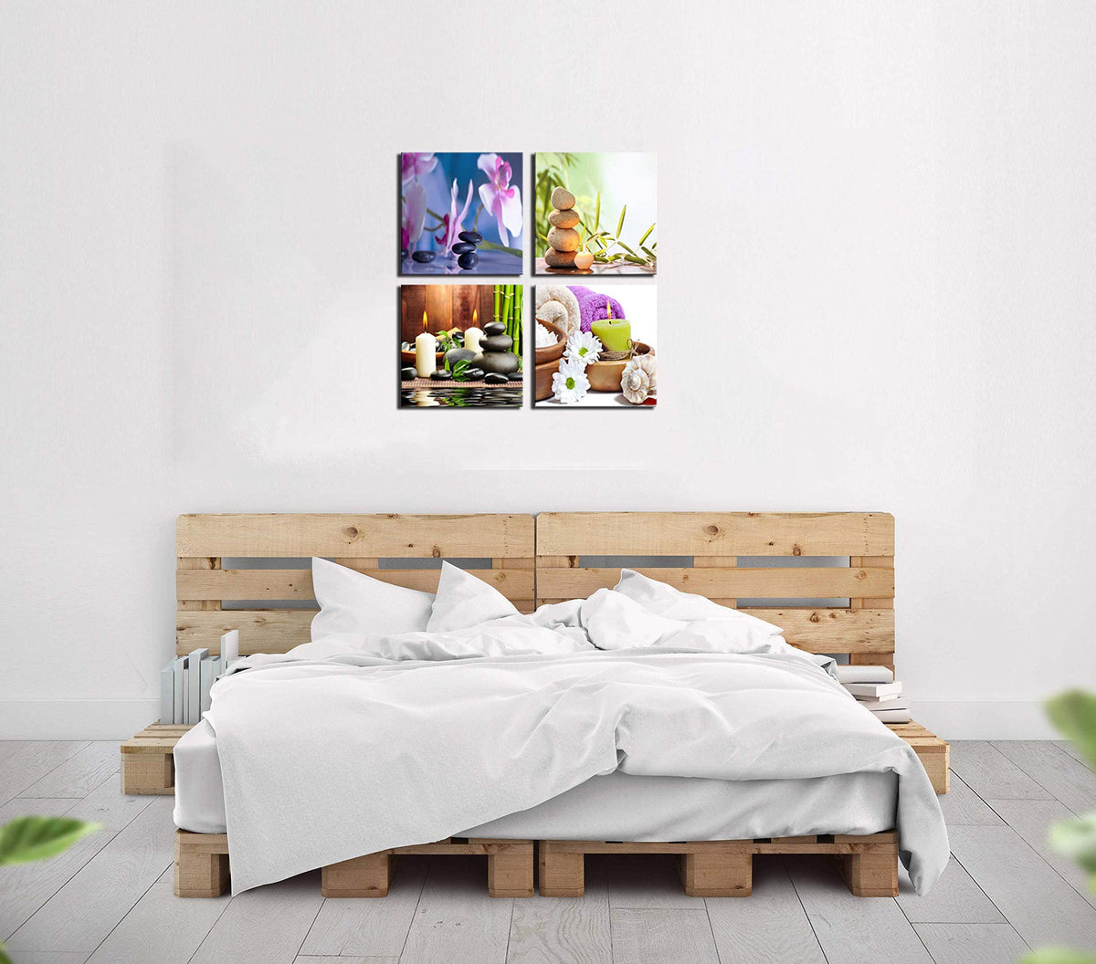 Modern Canvas Painting Wall Decor SPA Stone Green Bamboo Purple Flower Pictures Prints Paintings The Picture Print On Canvas Pictures for Home Decor Decoration Gift (16X16inchX4 / Pink zen)