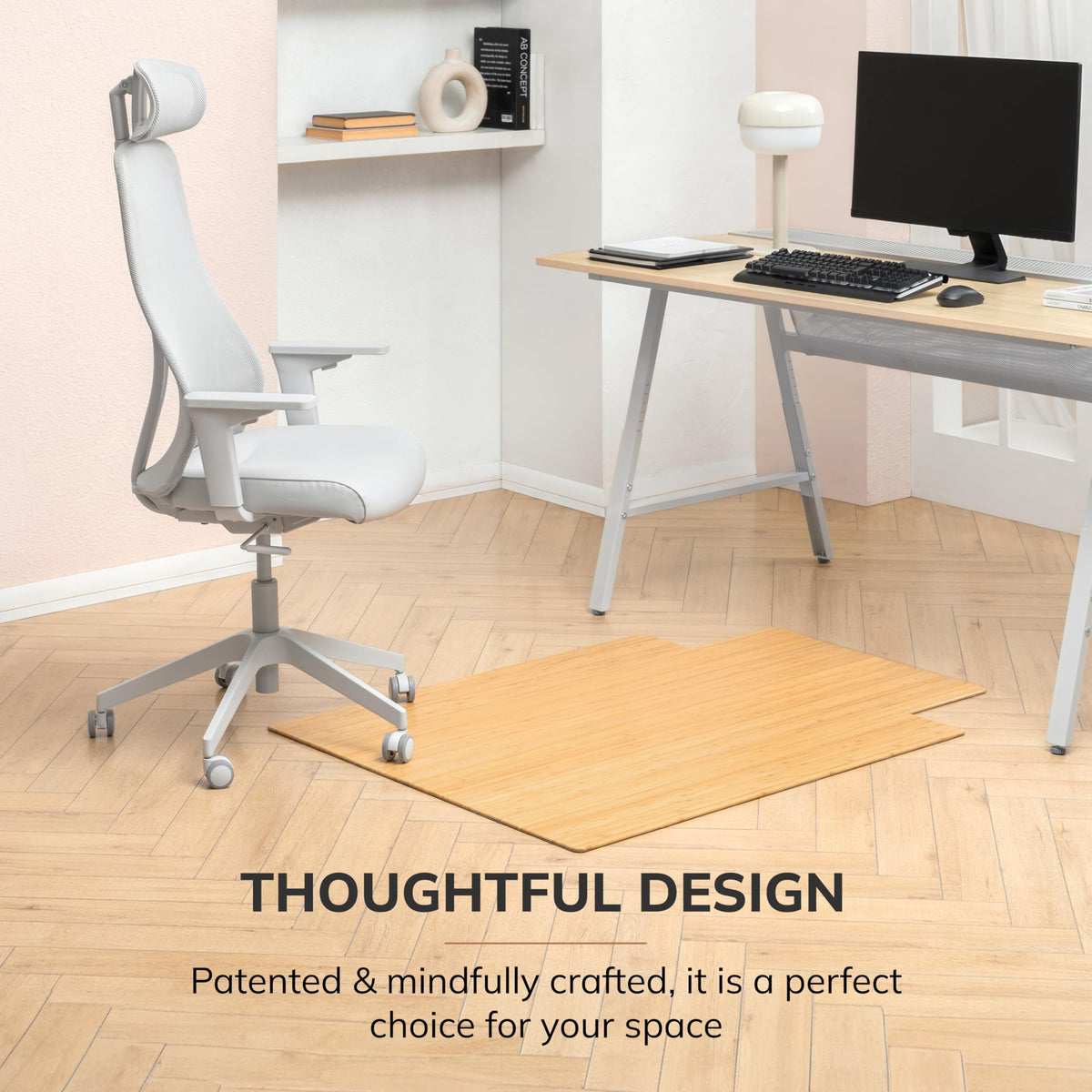 48" x 36" Bamboo Office Chair Mat for Carpet & Hardwood Floor (Natural / 48" x 36" / With Lip)