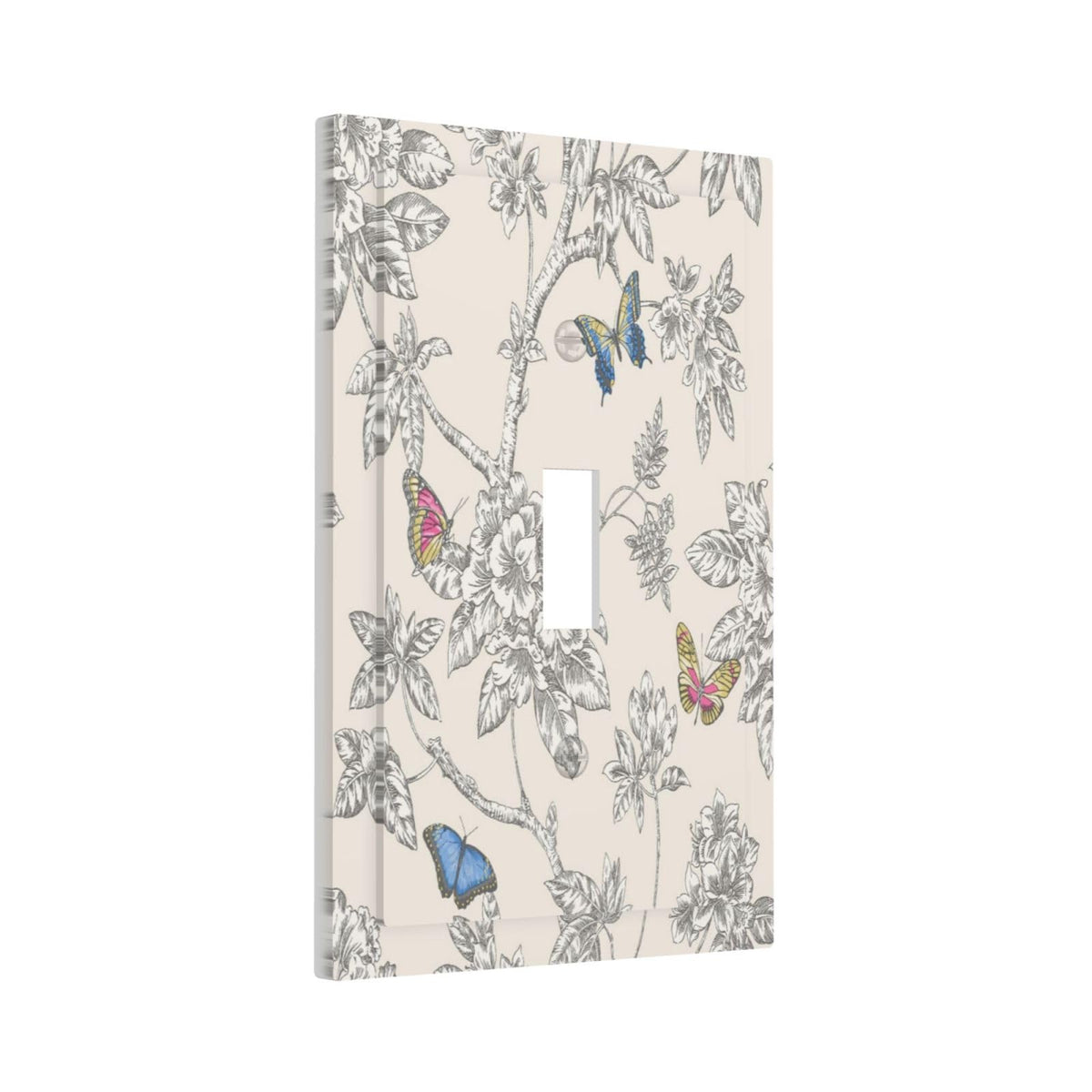 Beige Tree 1 Gang Light Switch Cover Single Toggle WallPlate Decorative Faceplate Electrical Switchplate Colour Line Tree Life Spring Fantastic Fairy Forest Flower Butterfly Bathroom Kitchen Decor (Jumbo Size 1-Gang Toggle / Colorful Butterfly Flowers)