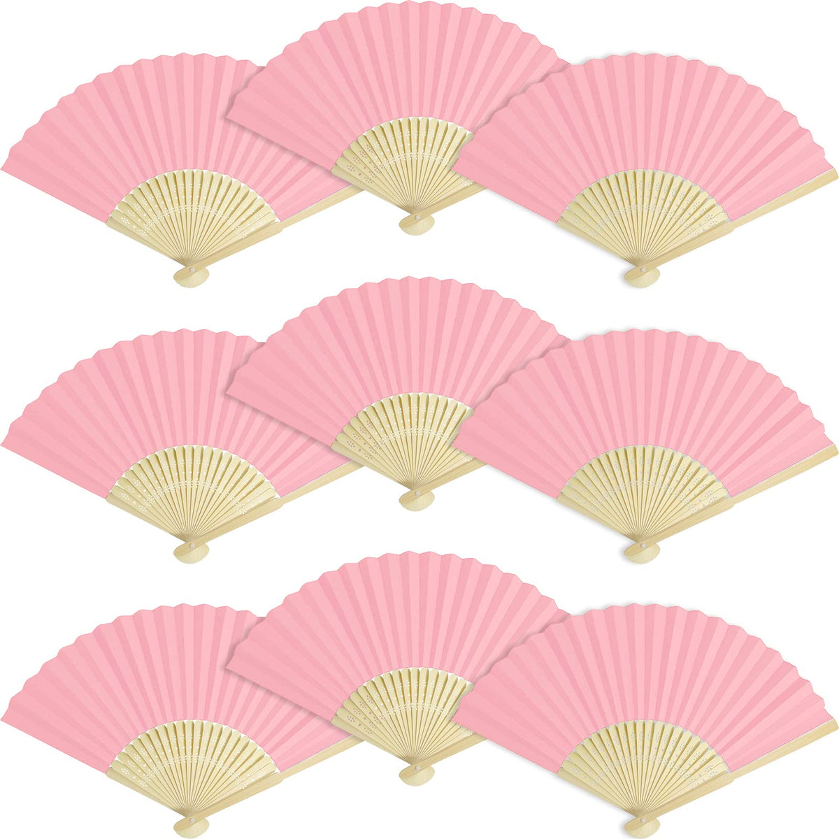 50 Pieces Paper Fans Paper Hand Fan Bamboo Folding Fan Handheld Fan Paper Folded Fan Paper Fan for Wedding Party and Home Decoration (Pink)