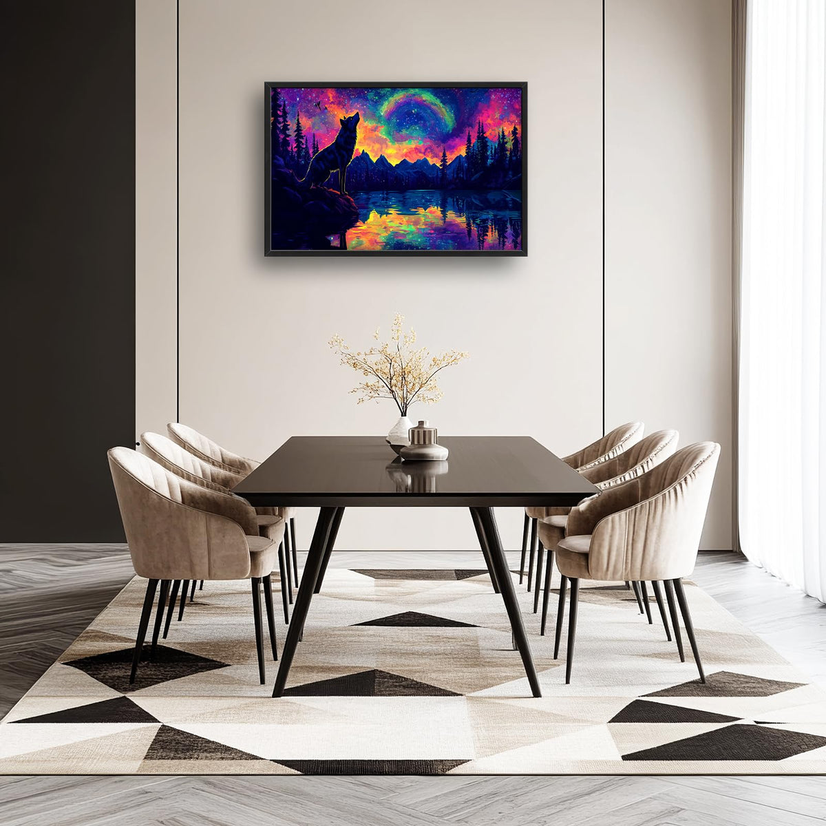 Wolf Large Wall Art Wildlife Framed Wall Decor Forest Landscape Canvas Painting Pictures for Living Room Bedroom Bathroom 24"x36" (Wolf Forest Landscape / 36"L x 24"W)