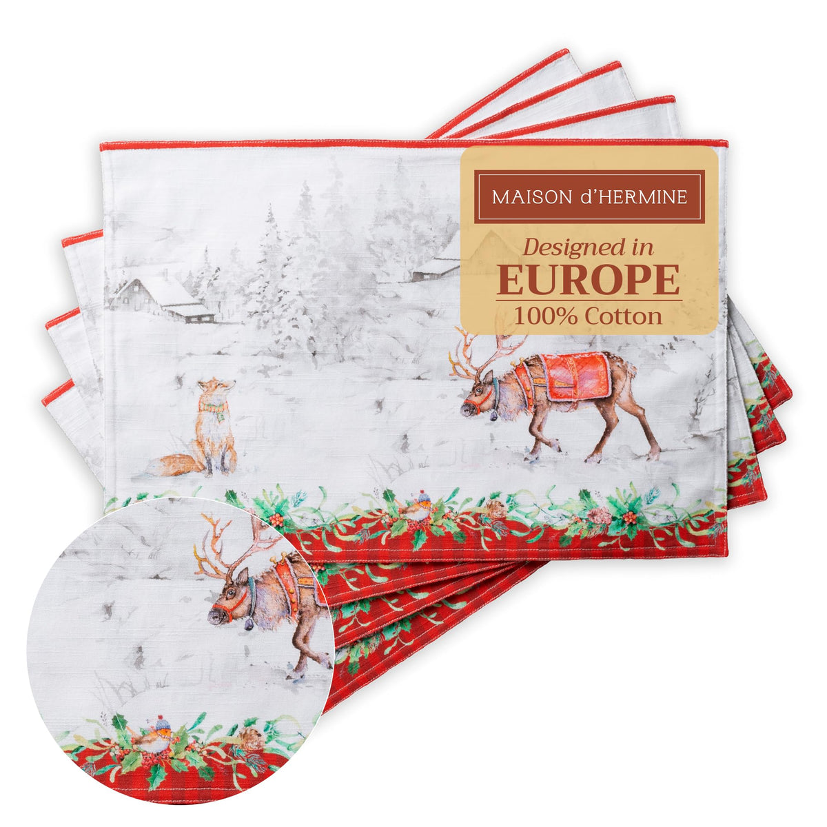 Placemats Set of 4 Reusable 100% Cotton (039 - Christmas Tradition / 13" X 19" (Pack of 4))