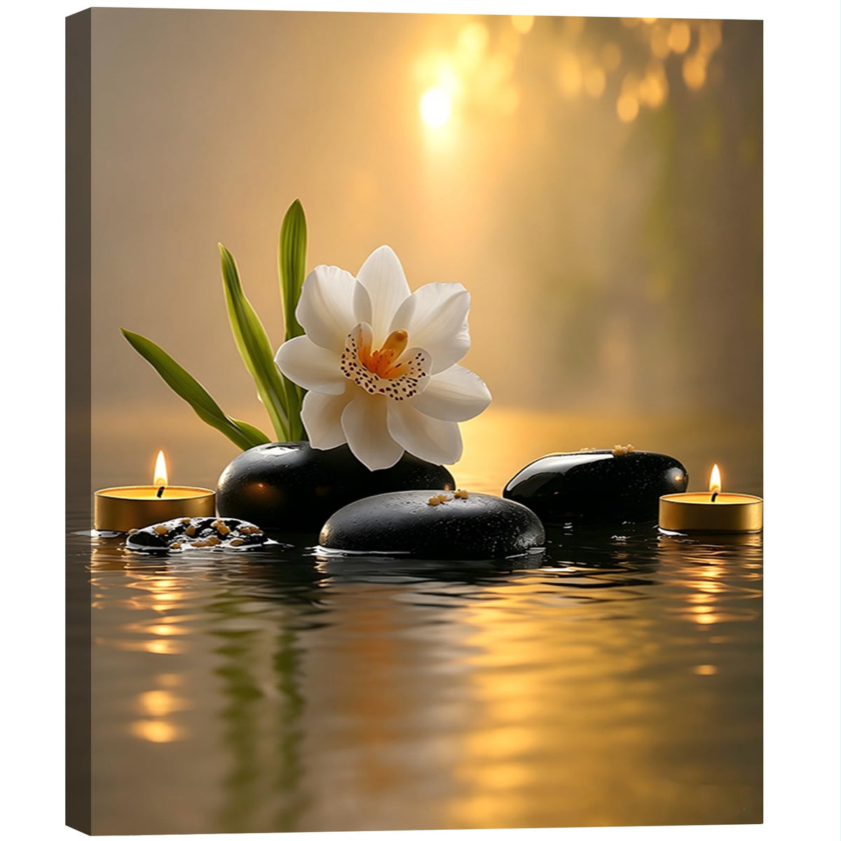 Framed Misty Warm Spa Still Life Canvas Wall Art (Pictures34 / 24"L x 16"W)