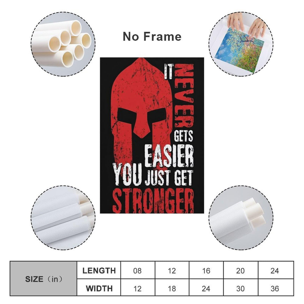 Spartan Warrior It Never Gets Easier You Just Get Stronger Canvas Printing Wall Art Prints Wall Decor Posters Red Black Typography Motivational Gym Bedroom Office Living Room Decor 24x36inch (style-14 / 24x36inch(60x90cm) Unframe)