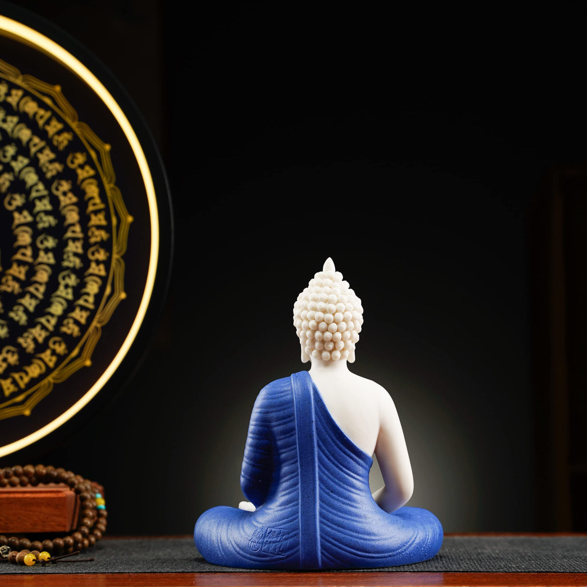 Blue Buddha Statue and Circle LED Table Lamp (Blue)