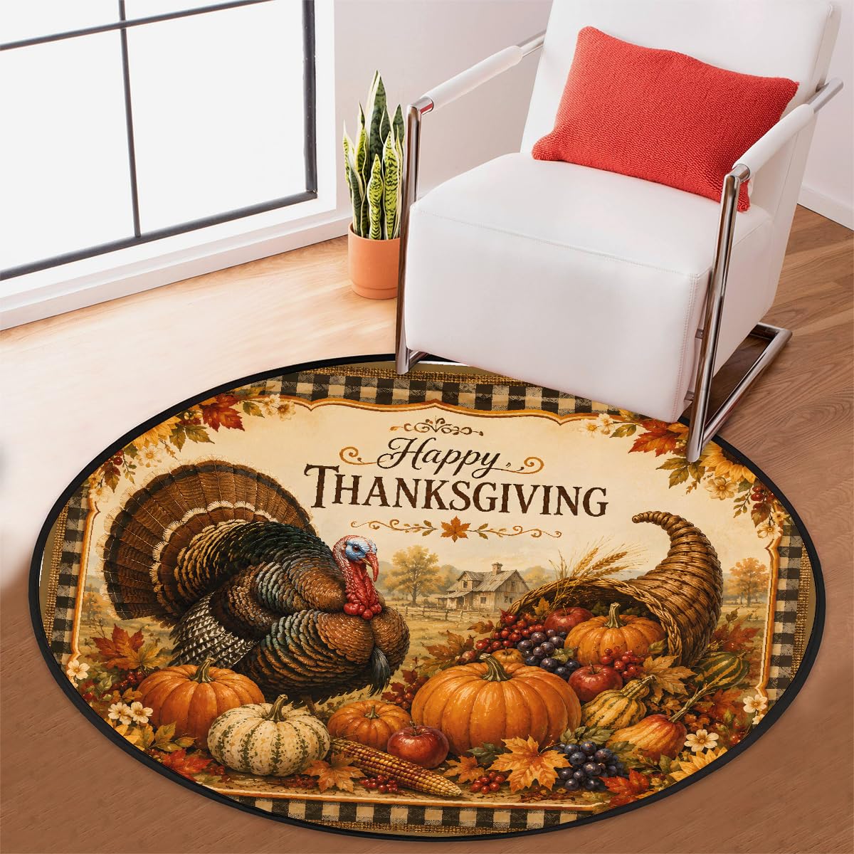 3 Ft Thanksgiving Round Rug Circle Area Rugs Circular Indoor Door Mat (B:b-12 / 3' (Round))