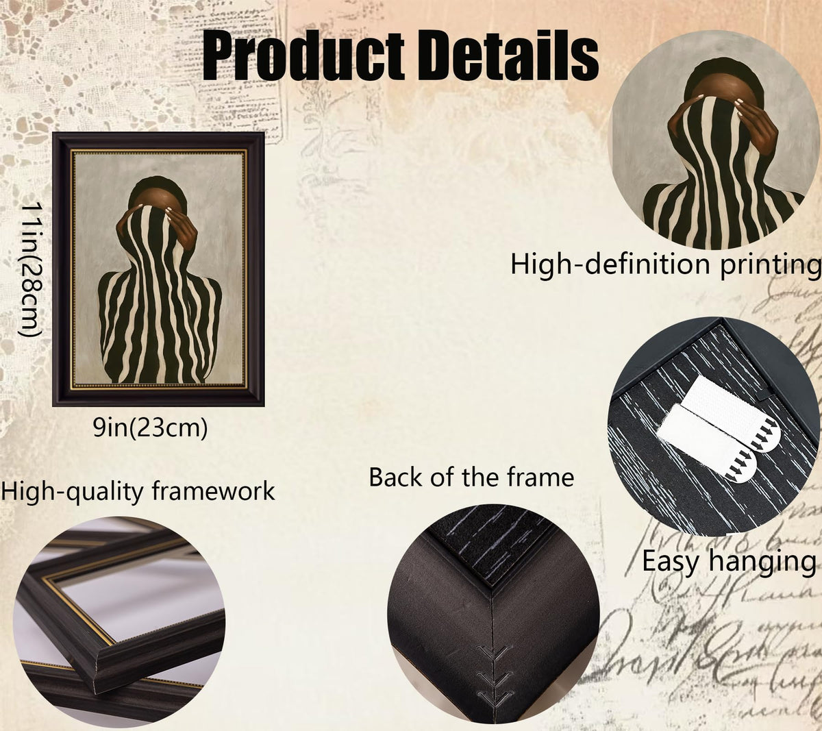 Dark Brown Framed Canvas Wall Art (Facepalm Black Woman / 11"L x 9"W)