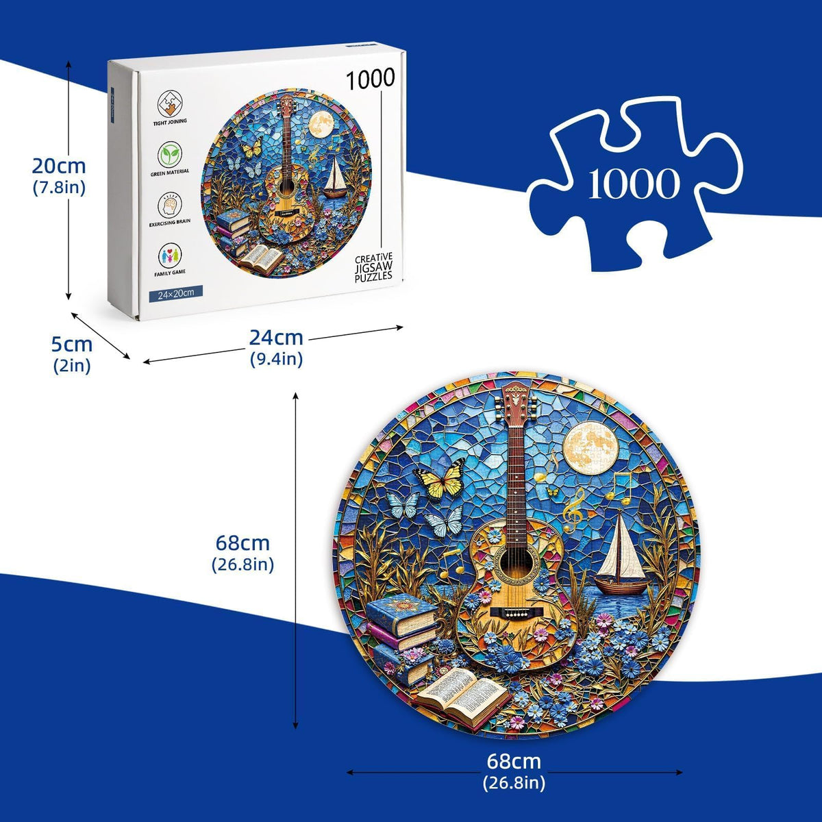 Puzzles for Adults 1000 Pieces Acoustic Guitar & Library (H-acoustic Guitar)