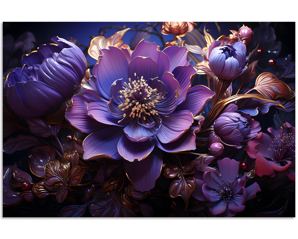 1 Pcs Purple Canvas Art Purple Flower Canvas Abstract Purple Flower Picture Purple Pictures Print on Canvas Stretched and Framed for Wall Decor Living Room Bedroom Decor 12x18 inch (18"L x 12"W / Purple Flower 4)