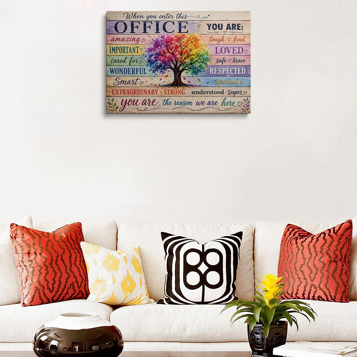 Inspirational Office Canvas Wall Art Framed Rainbow Tree Decor 16x24 Inch (Colorful Tree / 24"L x 16"W)