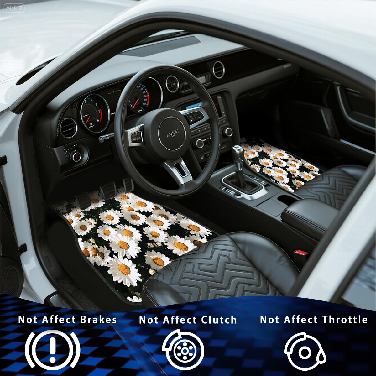 Daisy Car Floor Mats Set of 4 White Yellow Simple Background Fresh Carpet Front Rear Carpets Mat Non (26.8"L x 17.3"W x 0.4"Th / Daisy)