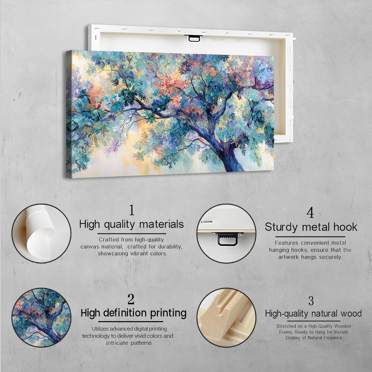 Abstract Wall Art Colorful Tree Flower Canvas Picture for Living Room Watercolor Blossom Trees Wall Decor Pastel Forest Landscape Painting Nature Scenery Poster Artwork Home Office Decorations 20x40" (40"L x 20"W / Colorful Tree)