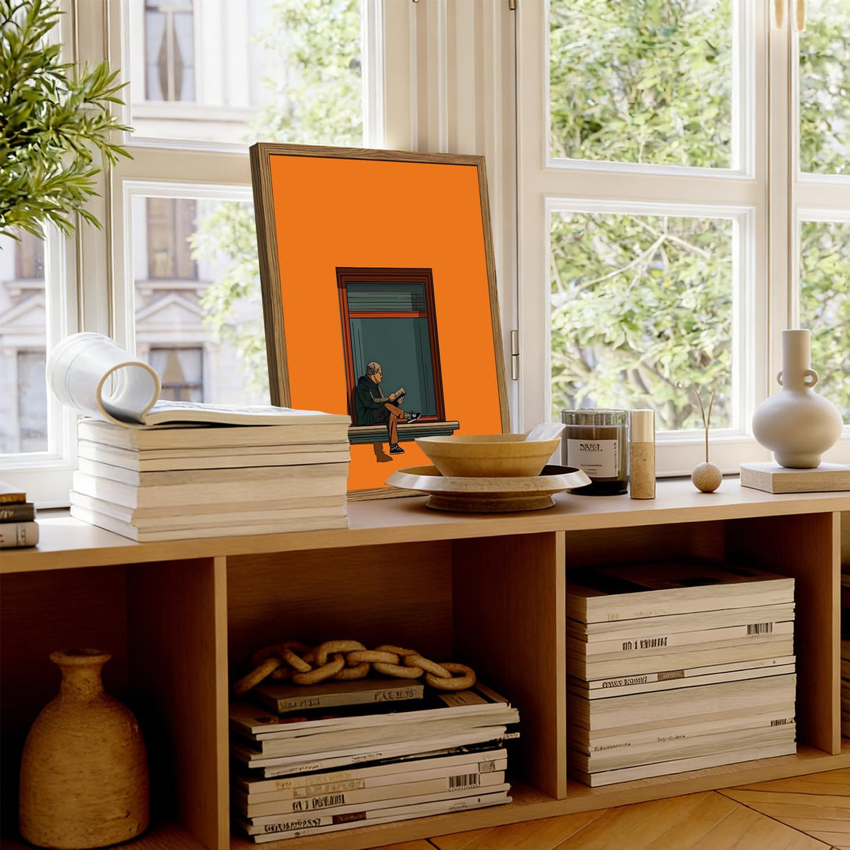 Framed Minimalist Orange Canvas Wall Art (Minimalist Orange / 16"L x 12"W)