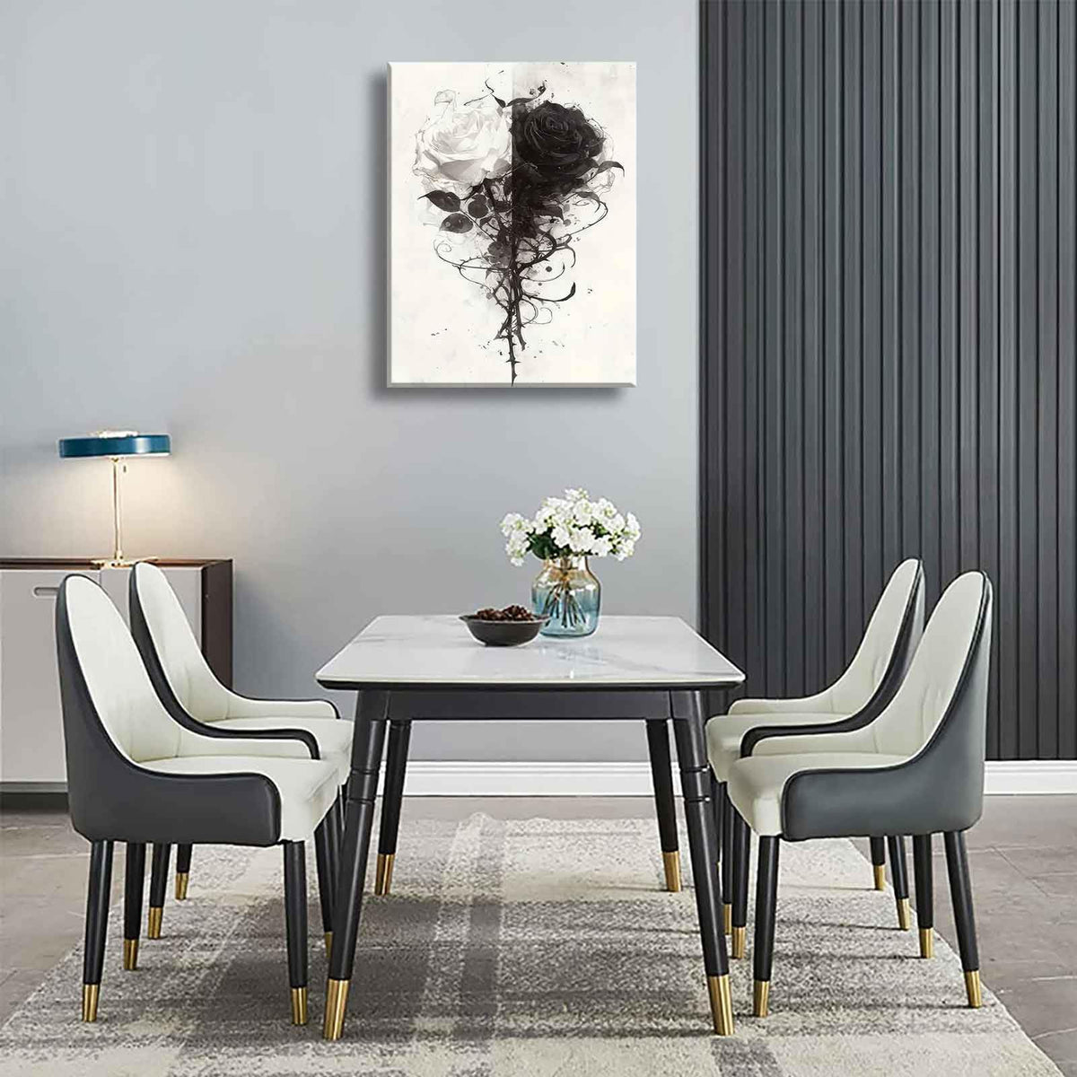Black And White Rose Canvas Wall Art Grey Floral Roses painting Decor Pictures Modern Abstract Flower Plant Posters Prints for Living Room Bedroom office corridor bathroom Decoration (Rose / 24"L x 16"W)
