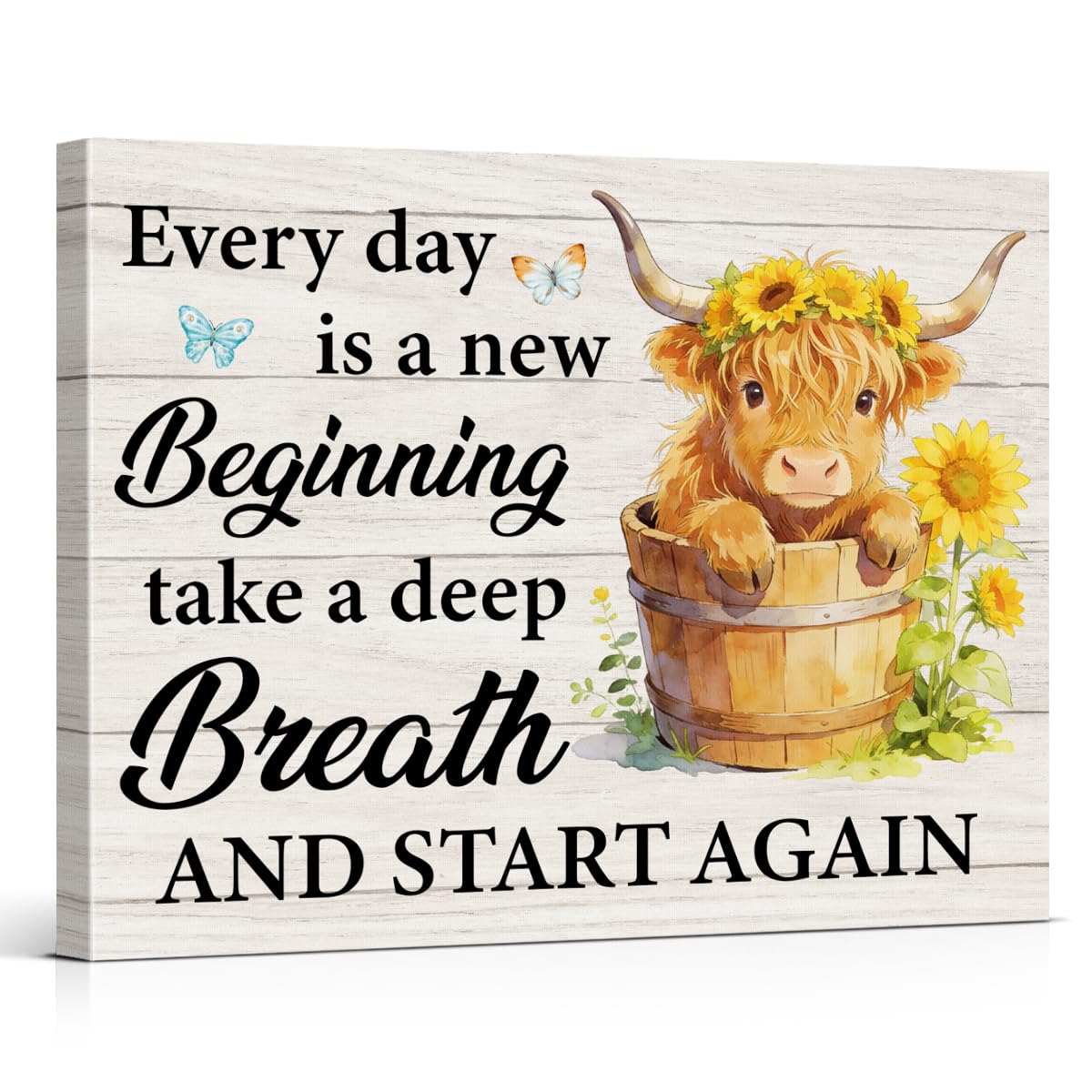 Highland Cow Motivational Canvas Wall Art Highland Cow Sunflower Picture (Highland Cow Motivational)