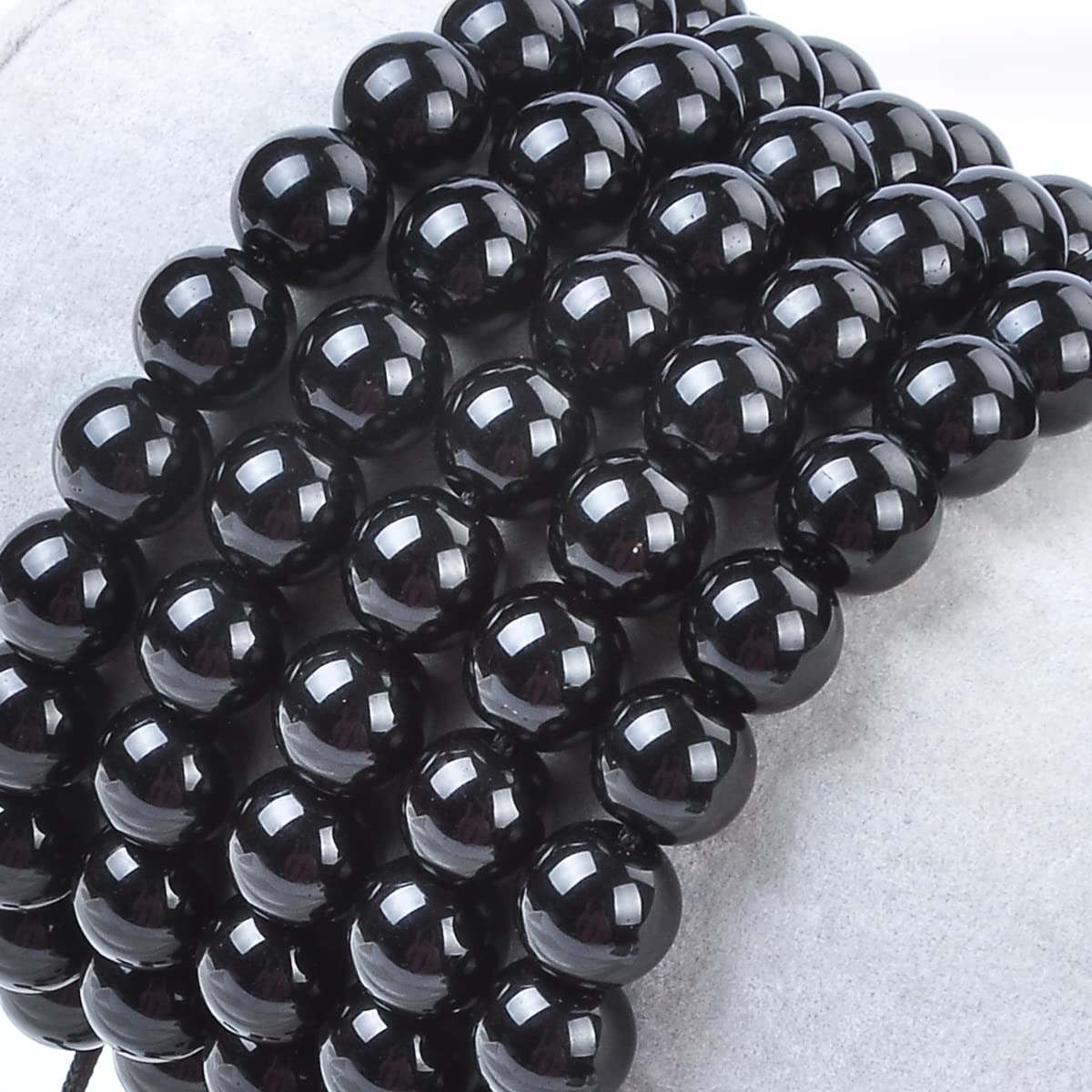 8MM Natural Healing Power Gemstone Crystal Round Beads Unisex Adult Adjustable Macrame Bracelets (Tourmaline Black / 8mm)