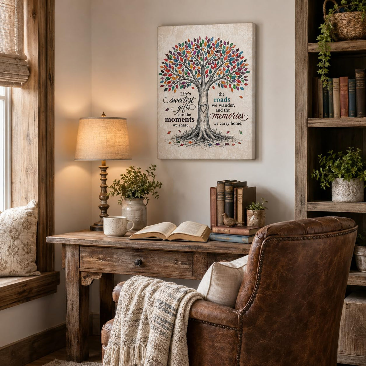 Life Journey Canvas Wall Art Framed Colorful Tree Inspirational 16x24 Inch (Tree Family Quote / 24"L x 16"W)