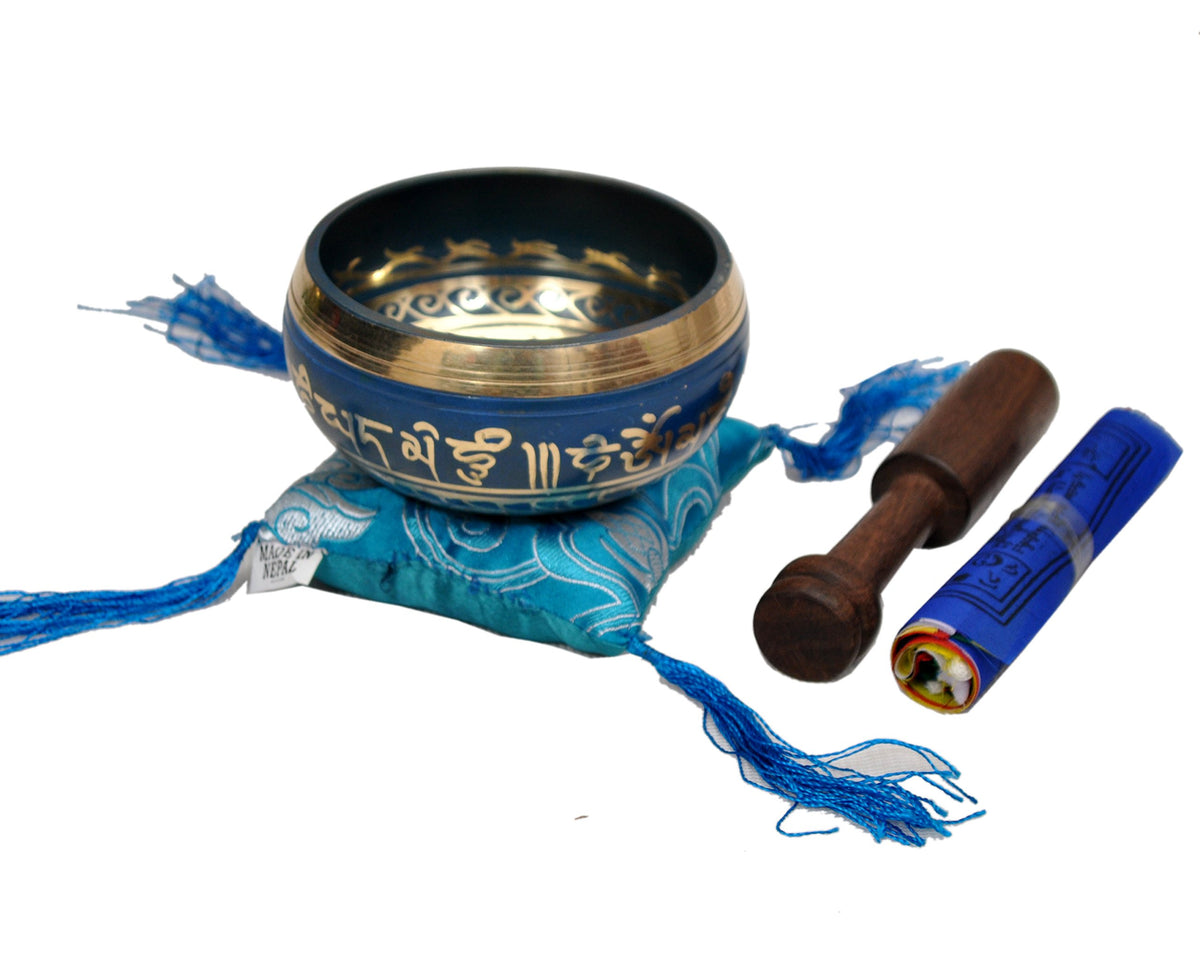 Tibetan Singing Bowl Set By Dharma Store (Blue)