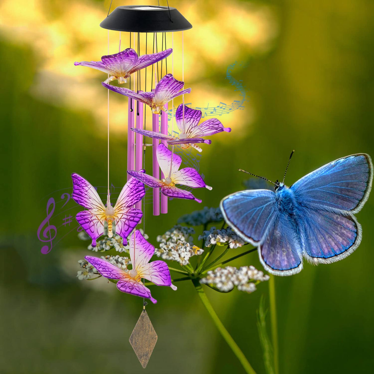 Purple Butterfly Wind Chimes Outdoor (Purple Butterfly)