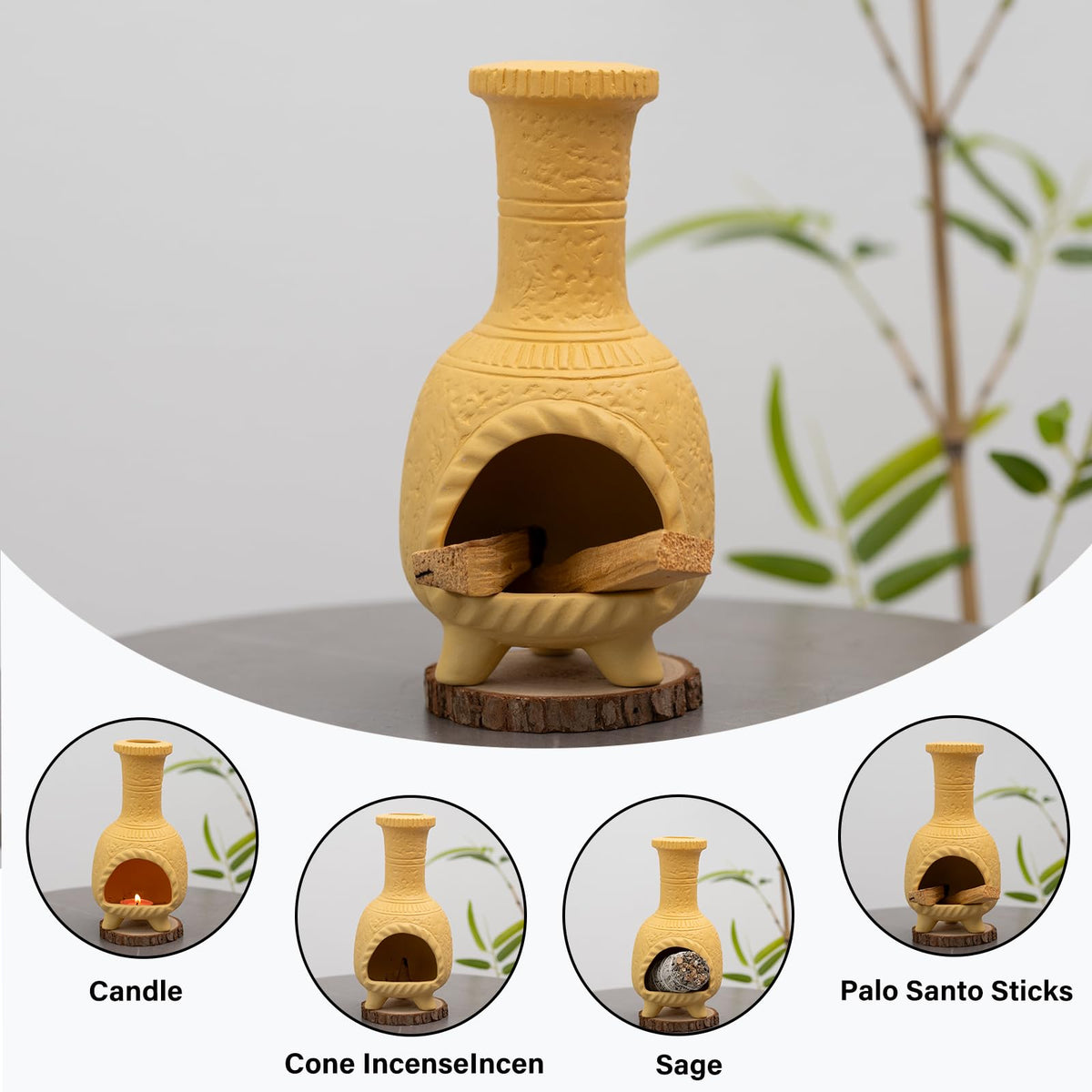 Ceramic Mini Chiminea Palo Santo Burner (Mexican Palo Santo Holde-yellow)