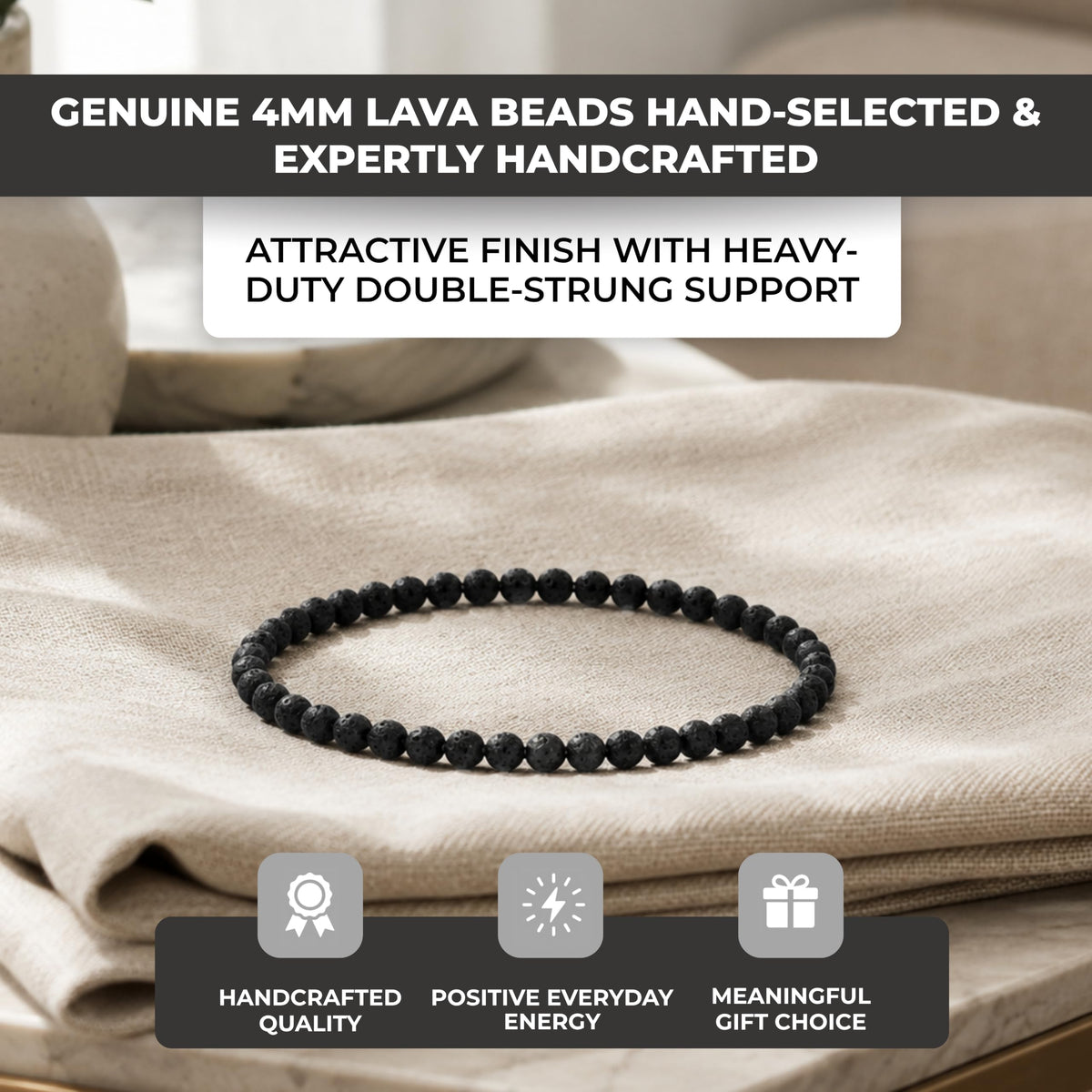 Lava Bracelet 4mm Beaded Bracelet (Lava / Large)