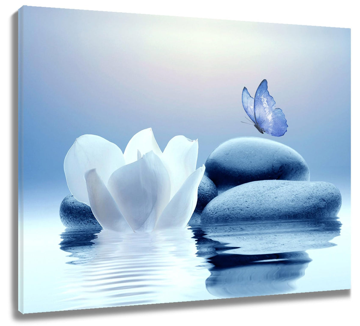 Zen Wall Art Framed Floral Blue Bathroom Wall Decor (8"L x 10"W / Blue)