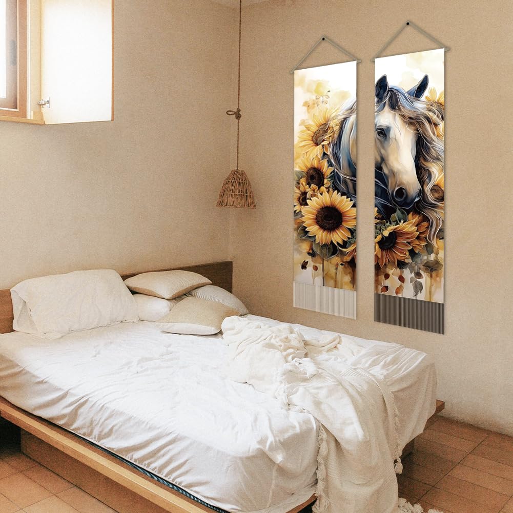 2Pcs Horse Tapestry (Yellow-sunflower and horse)