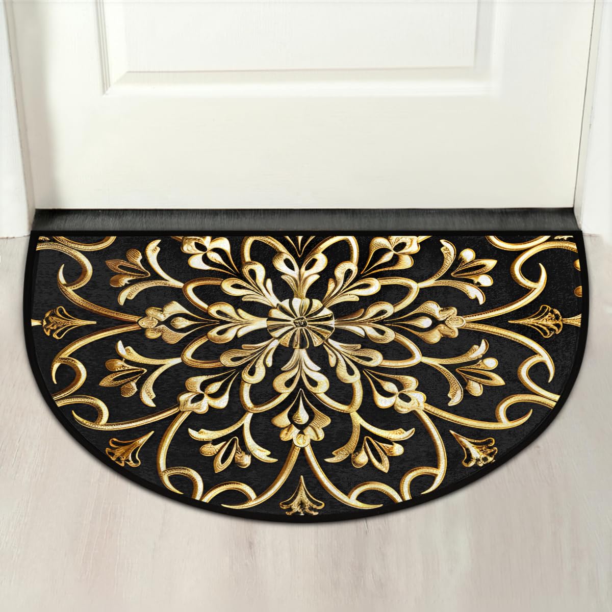 Golden Mandala Half Round Door Mat Semi Moon Rug Fireplace Carpet Area Rugs (A:a-1)