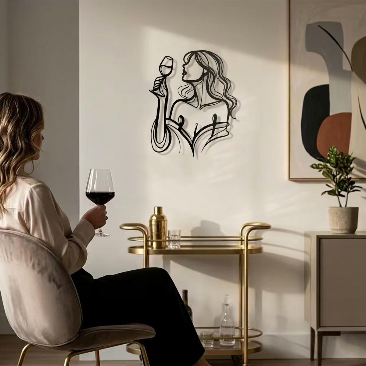 Black Metal Wall Art Decor (Drinking Wine)