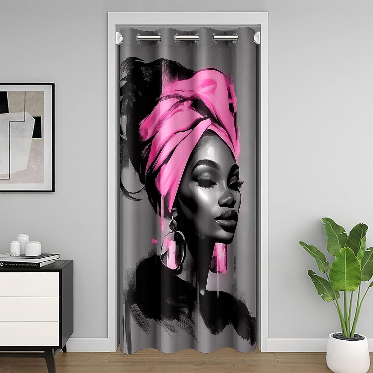 Black Women Door Curtain 34"x80" Inch 1 Panel for Doorway Privacy (Light Gray Pink / 34"W x 80"L (Pack of 1))