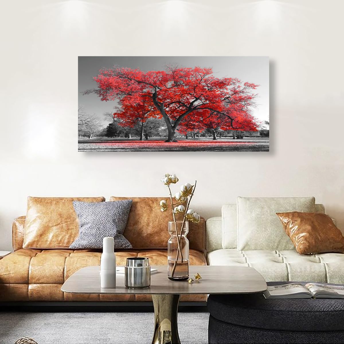 Red Tree of Life Pictures Canvas Wall Art for Living room Office Bedroom Wall Decor (40"L x 20"W / Red Tree of Life)