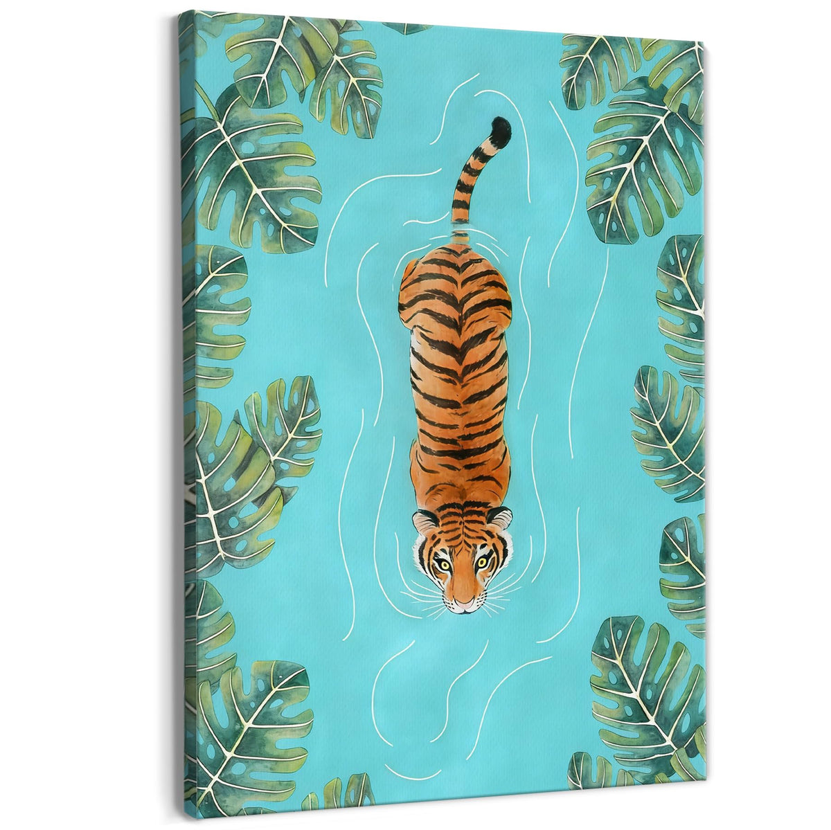 Tropical Jungle Animal Tiger Wall Art Decor 11x14 Inches (Swimming Tiger)
