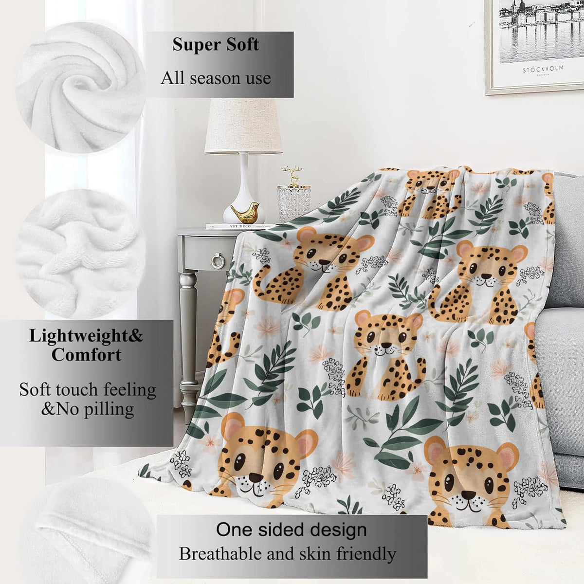 Cute Leopard Blanket Safari Cartoon Animal Throw Blankets (40x50in / Leopard)