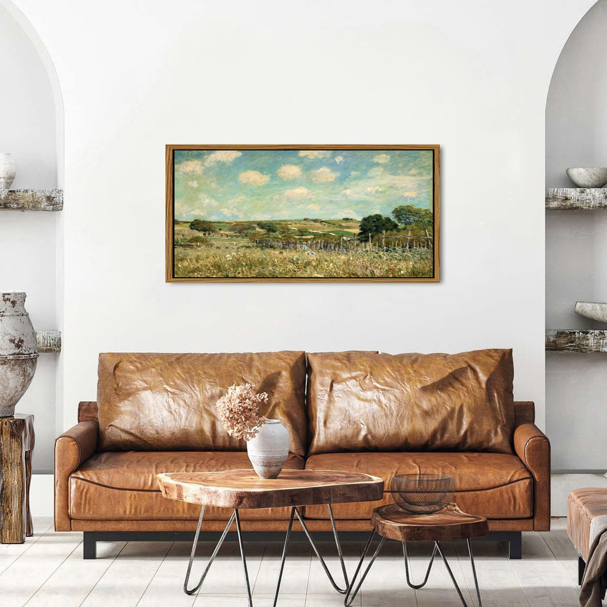 Farmhouse Country Framed Wall Art Barn Meadow Texture Painting for Living Room Abstract Landscape Canvas Prints Vintage Nature Scenery Picture Rustic Classical Artwork Bedroom Home Decorations 20x40 (20"L x 40"W / Country)