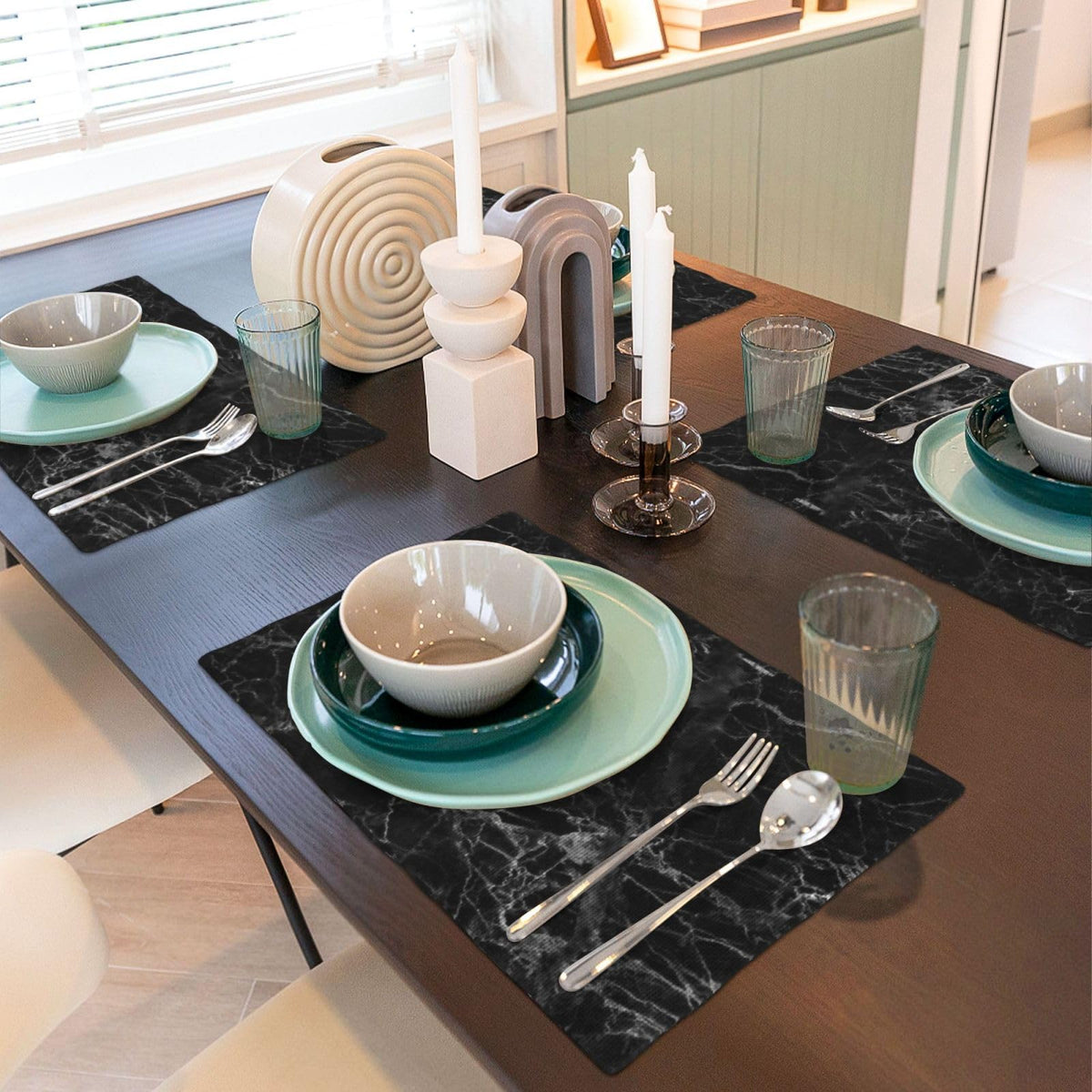 Black Glass Texture Marble Place Mat Set of 4 Pieces Heat (4PCS / Black Texture Marble)