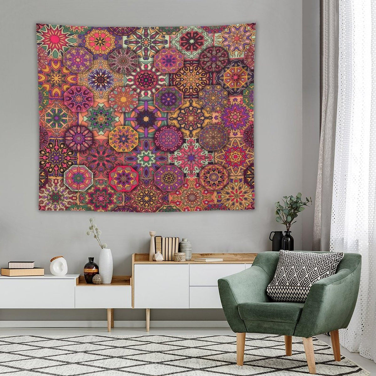 Mandala Indian Bohemian Tapestry Wall Hanging Paisley Purple Floral Boho Abstract Tribal Tapestries Home Decor for Living Room Bedroom Apartment Farmhouse Dorm 50"x60" (50"L x 60"W / Mandala-25)