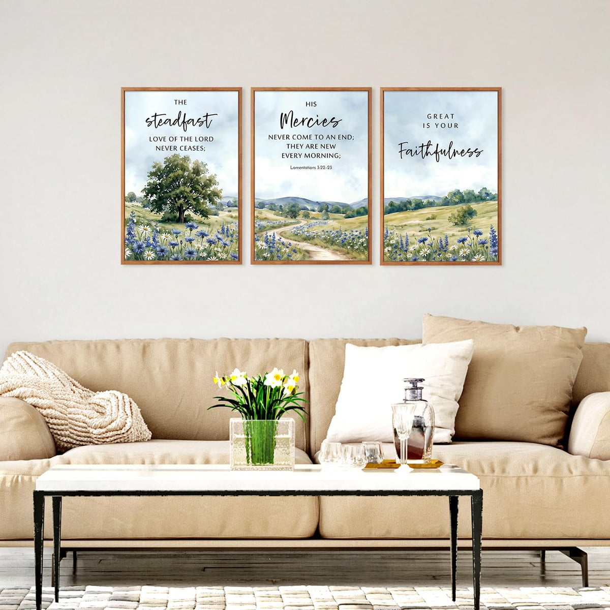Christian Wildflower Framed Wall Art Faith Landscape Scripture Decor (Scripture a / 16"L x 24"W)