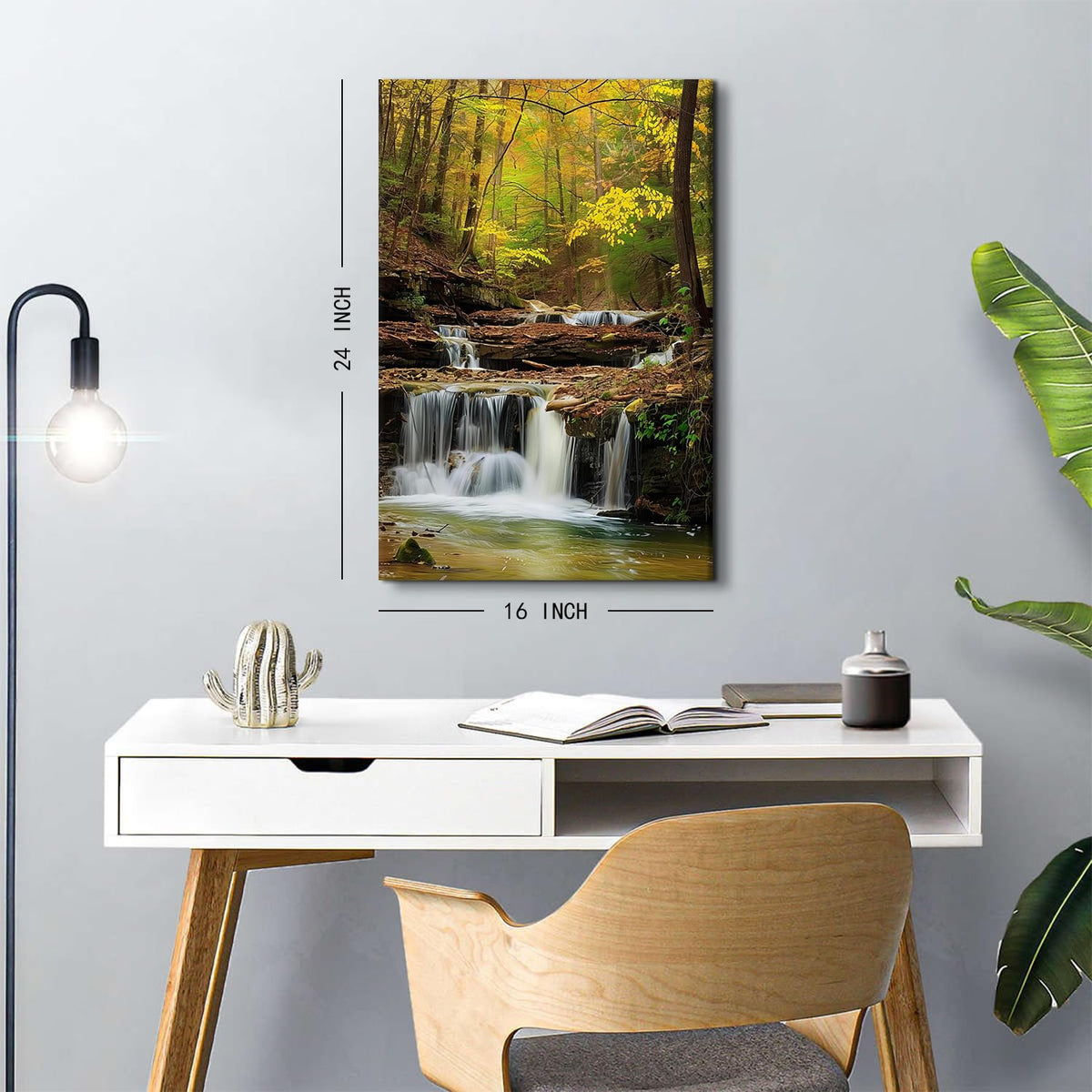 Nature Landscape Wall Art Waterfall Canvas Pictures Living Room Decor Fall Mountain Forest Painting Poster Green Tree Zen Prints Modern Neutral Aesthetic Artwork for Bedroom Home Decorations 16x24" (24"L x 16"W / Waterfall)