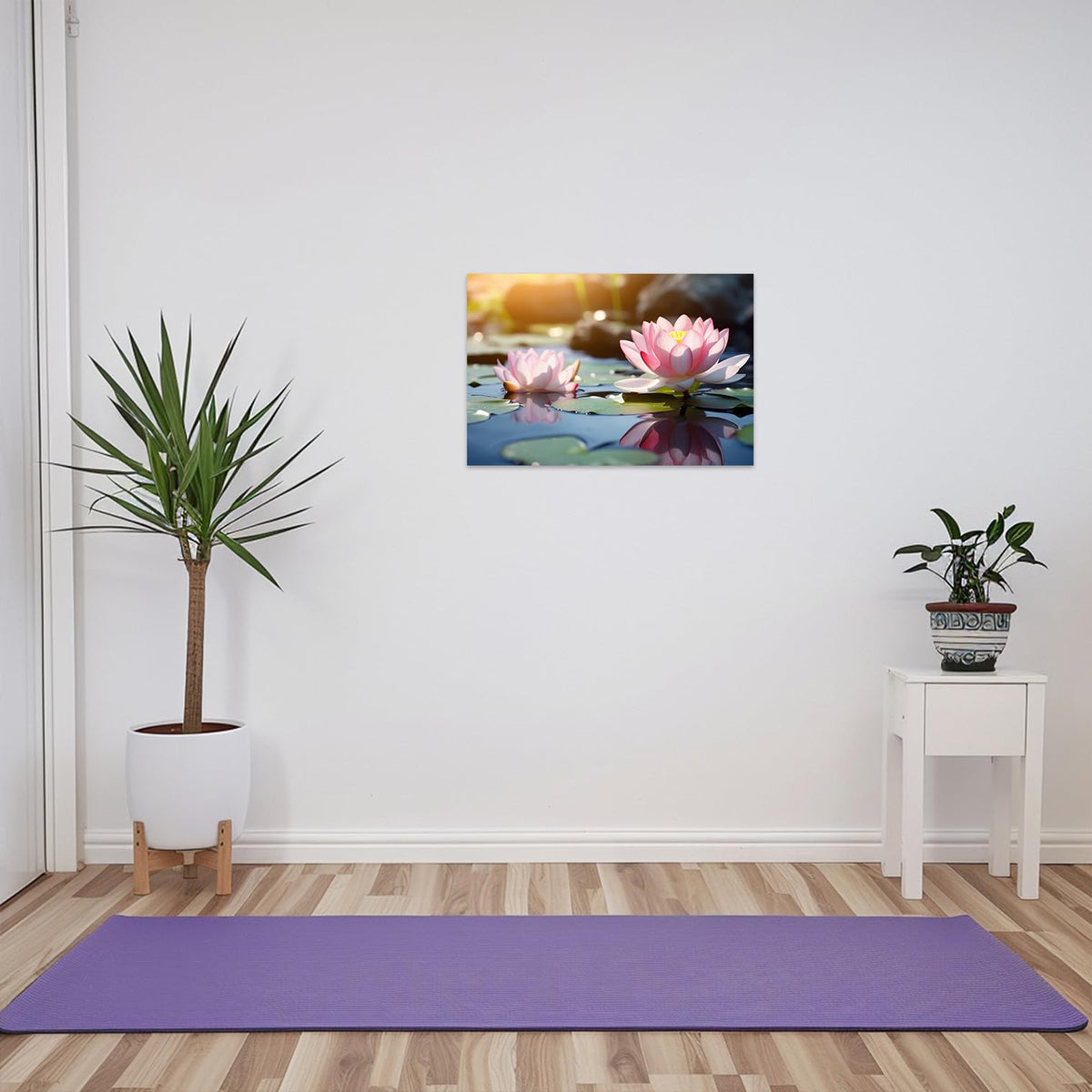 Pink Lotus Flower Picture Zen Flower Wall Art Spa Meditation Canvas Poster Spiritual Yoga Bathroom Print Wall Decor Framed (Yellow / 12"L x 18"W)