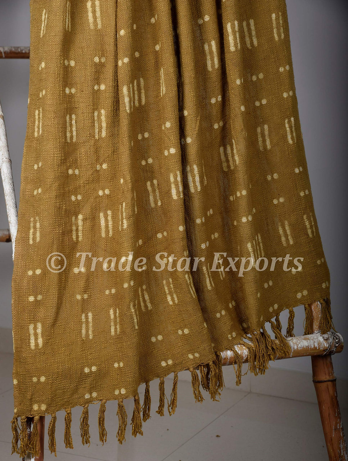Indian 100% Cotton Soft Tassel Blanket Boho Tribal Throw Deorative Block Print Throw Blanket for Couch (Olive Green / Blossom (120 x 170 Cms))